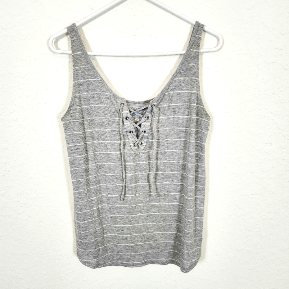 Abercrombie & Fitch | Striped Lace Up Tank Top Gray Medium